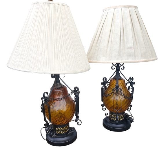Vintage Mid Century Modern Hollywood Regency Swag  Lamps 2 - Picture 1 of 11